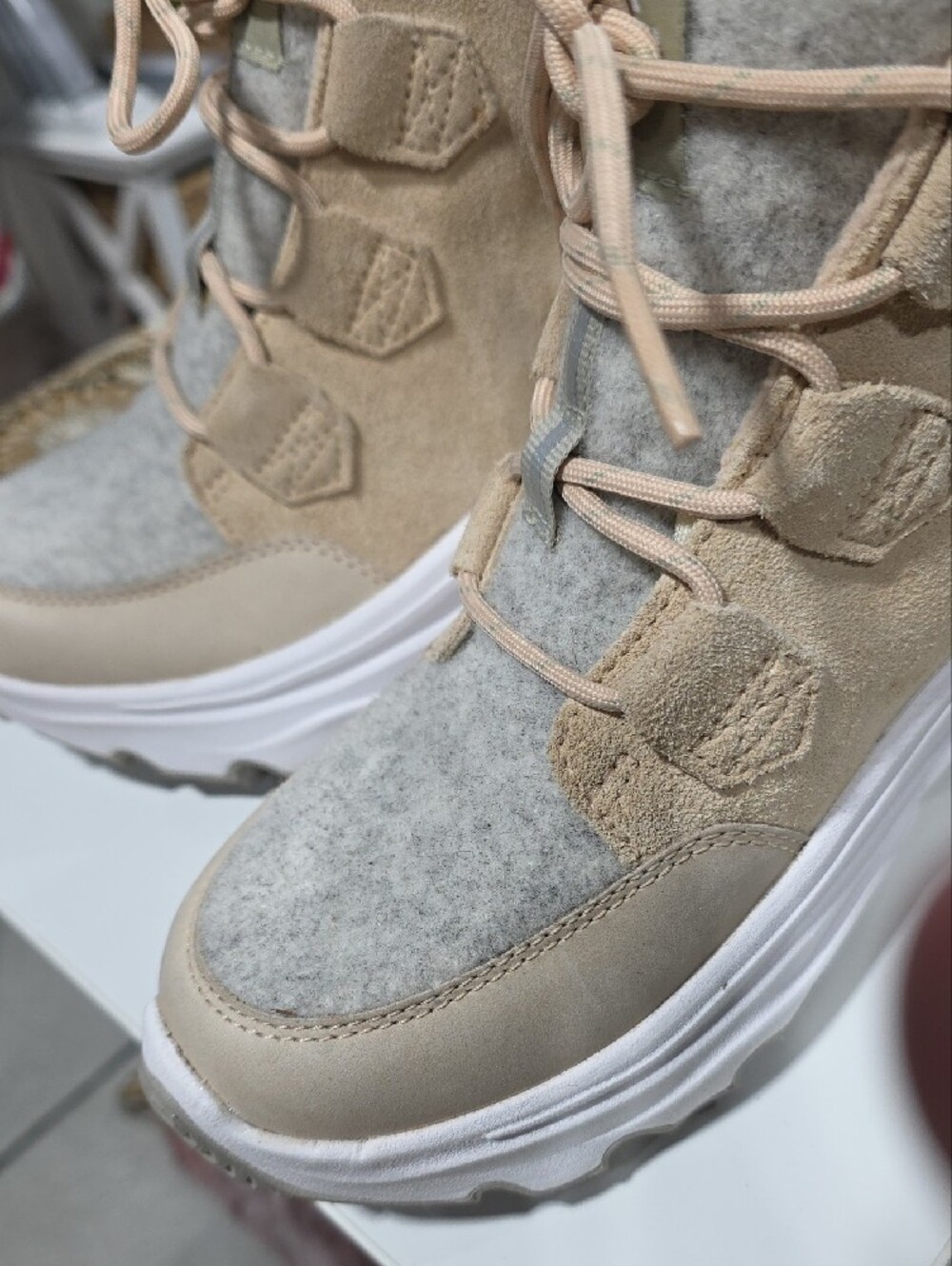 Sorel Lace-Up Beige and Gray Women's Suede Sneaker Boot - Picture 10 of 11